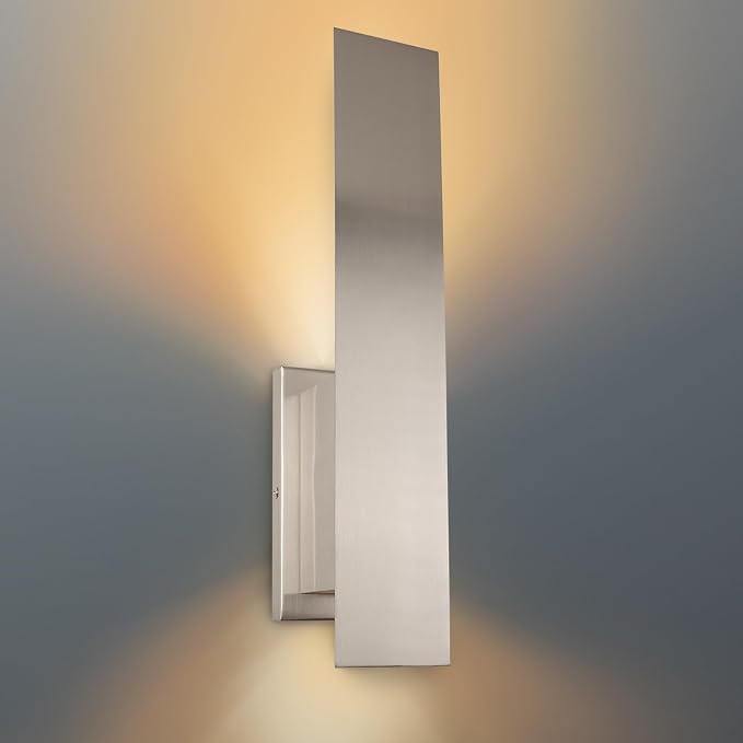 Edwarmlux Indoor Wall Sconces, Modern Wall Lights, Up and Down Wall Mount Light, Dimmable Hardwired Wall Light for Bedroom, Living Room, Hallway, GU10 Bulbs Excluded (Brushed Nickel)