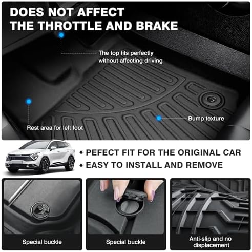 Powerty Floor Mats for 2023-2025 2026 Kia Sportage Hybrid HEV (Non PHEV) All Weather 3D TPE Anti-Slip Car Liners for 1st & 2nd Row Accessories