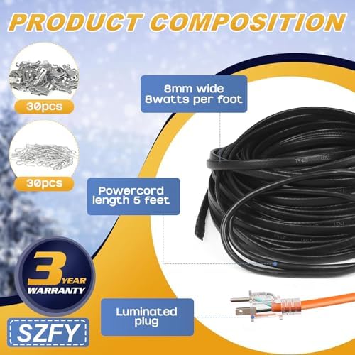 3FT~200FT Heat Tape for Water Pipes -40°F Deicing Pipe Heat Cables for Roof (120FT)