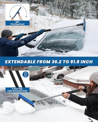 helloleiboo 55.7" Snow Brush and Ice Scrapers for Car Windshield, Blue