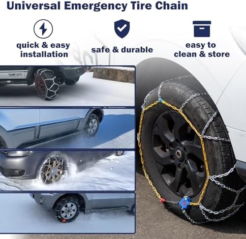 NEOCHIAEVO Auto Tightening Snow Chains Tire Chains, 1-Minute Quick Install, Universal Fit for Car/SUV/Pickup Truck, Multi-Weather Emergency Traction, Set of 2 - HKN100