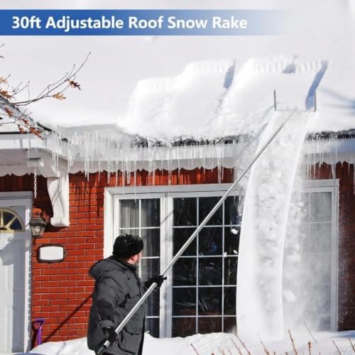 Hidalife Snow Roof Rake, 30ft Snow Removal Tool with Wheel and Adjustable Extended Long Handle for Cedar Shake, Metal, Tile Roofs