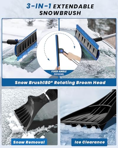 helloleiboo 55.7" Snow Brush and Ice Scrapers for Car Windshield, Blue