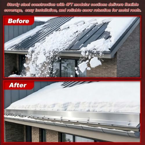 96FT Metal Roof Snow Guards, Heavy Duty Snow Rail Kits Silver(24P)