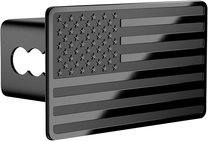 Trailer Hitch Cover for 2 Inch Receivers, Heavy Metal American Flag Hitch Cover for Trucks Accessories (Black)