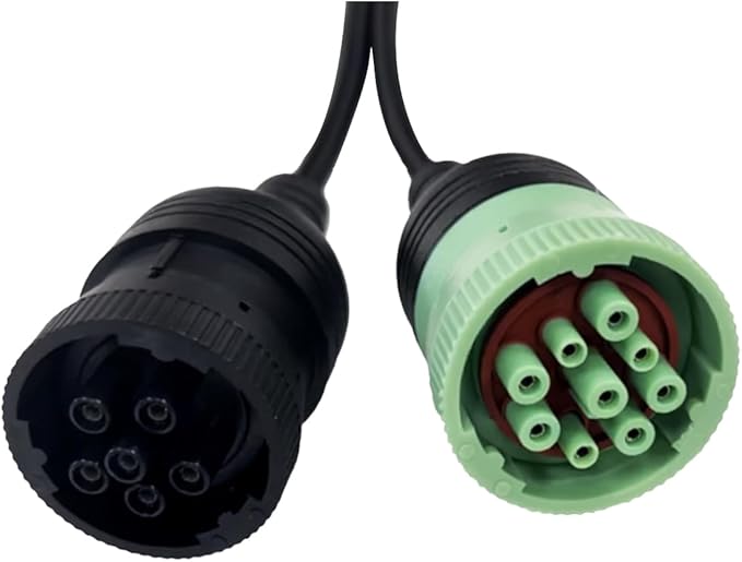 OBD to Type 2 Green 9pin J1939 and 6pin J1708 Split Y Cable for Diesel Truck Diagnostics Adapter, 2-in-1 J1708 6Pin&j1939 9Pin OBD2 Cable Connector Fit for Heavy Duty Truck,Work with Truck scanner