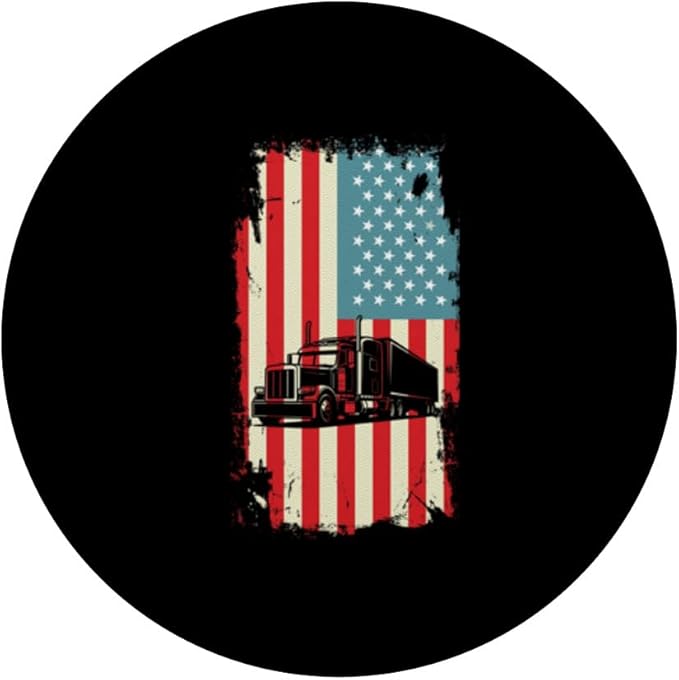 American Flag Trucker Semi Trailer 18 Wheeler Truck Driver PopSockets Adhesive PopGrip