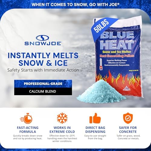 Blue Heat Snow & Ice Melter, Heat-Generating Pellets, Non-Staining Melt, 50 Lb Bag - Pet-Friendly Ice Remover for Driveway, Concrete, Sidewalk, and Outdoor Spaces