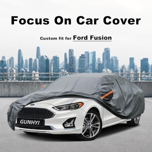 GUNHYI Premium Car Cover Custom Fit Ford Fusion, 16 Layers Heavy Duty Car Cover Waterproof All Weather with Zipper Door for Sun Rain Snow Dust Uv Protection