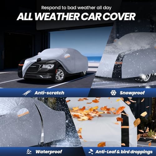 Multi-Layer Car Cover Custom Fit for Chrysler 300(2004-2026), 100% Waterproof All Weather for Automobiles, Gift with Towel, Heavy Duty Car Covers for Rain Sun UV Protection with Door Zipper