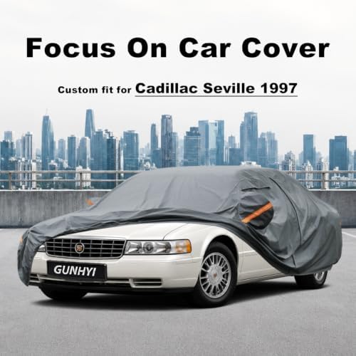 GUNHYI Premium Car Cover Custom Fit Cadillac Seville(1992-2004), 16 Layers Heavy Duty Car Cover Waterproof All Weather with Zipper Door for Sun Rain Snow Dust Uv Protection