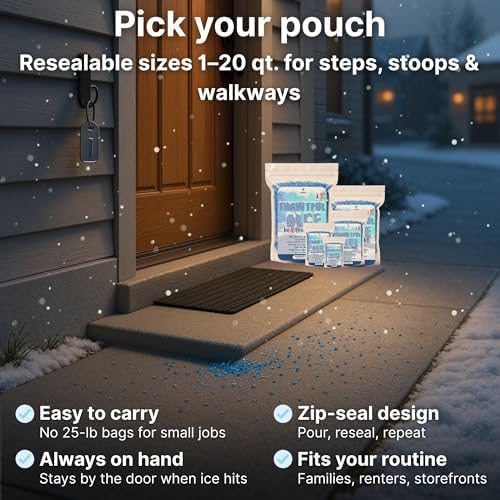 Thawtful Blue Ice & Snow Melt – Snow Melt, Rock Salt, Driveway & Sidewalk Salt for Ice, Blue Granular Rock Salt, Melts to −16°F (−27°C) – Resealable Zip Bag (10 QUARTS - 21.3 lb.)