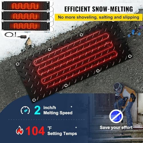 Heated Snow Melting Mats for Entrances 1/2/3/4/5 pcs No-Slip Heating Stair Heating Mats,Heated Outdoor Mats W/5ft Power Cord Snow Melting Mats for Winter Snow Removal(4 Pcs,10inx35.4in (25.4x