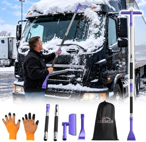 62" Long 3‑in‑1 Car Snow Brush, Ice Scraper With Squeegee for Truck SUV Car