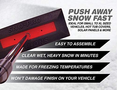 SnoPro by SnoBrum – Professional Grade Snow Remover Tool / Brush for Vehicles –48” Handle, Push-Broom Design – Quickly Remove Heavy, Wet Snow from Multiple Cars, Scratchfree