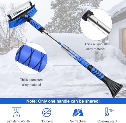 Blue Car Snow Brush and Shovel Kit, 42" Extendable Ice Scraper with 180° Pivoting Head & Ergonomic Grip - 39" Collapsible Emergency Snow Shovel for Car, SUV, Truck