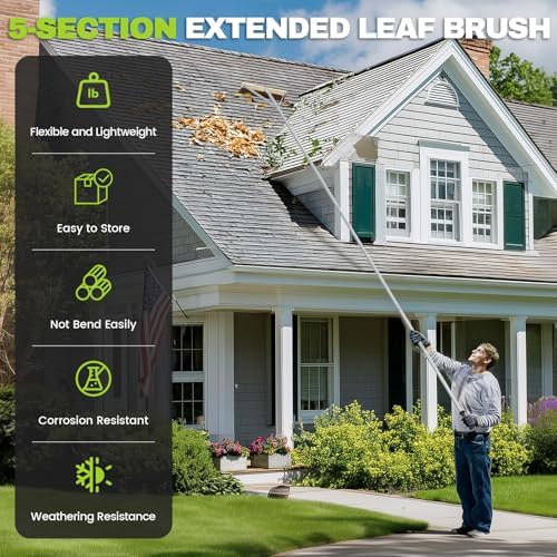 Huracan Leaf Roof Brush and Snow Roof Rake, Cleaning Tool with Gloves, 5-21ft Adjustable Roofs Removal Tool, Anti-Slip Handle Cleaning Brush Extension Aluminum Poles, for Solar Panels Cars Shingles