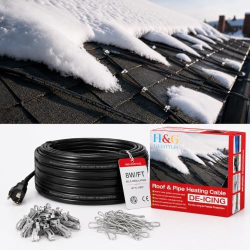 H&G lifestyles 8W/FT Roof Heat Cable for Roof and Gutters 60FT