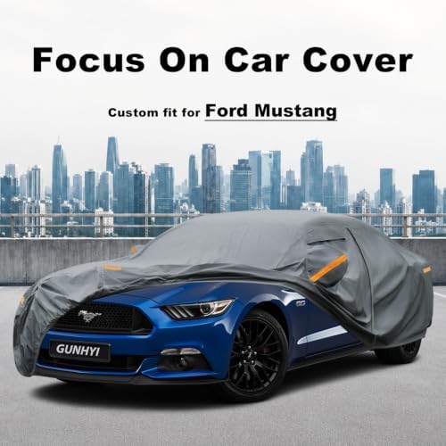 GUNHYI Premium Car Cover Custom Fit Ford Mustang, 16 Layers Heavy Duty Car Cover Waterproof All Weather with Zipper Door for Sun Rain Snow Dust Uv Protection