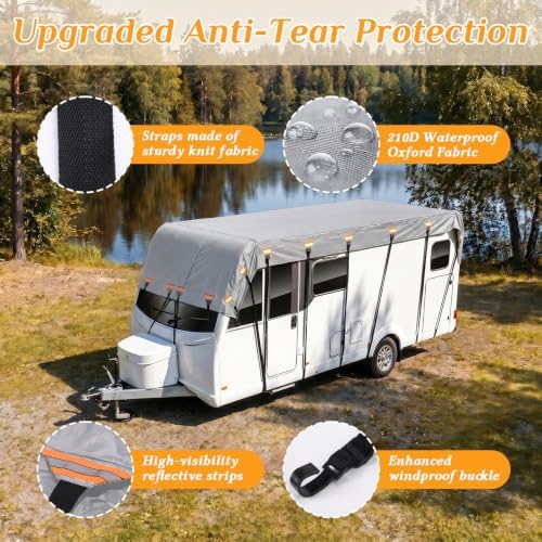 2026 Upgraded Heavy Duty RV Roof Cover,3000PA Waterproof Camper Top Cover with 16 Adjustable Buckles & 16 Reflective Reinforcement,16ft to 44ft for Travel Trailer Pop-Up Camper