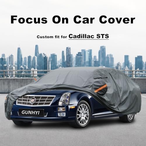 GUNHYI Premium Car Cover Custom Fit Cadillac STS, 16 Layers Heavy Duty Car Cover Waterproof All Weather with Zipper Door for Sun Rain Snow Dust Uv Protection