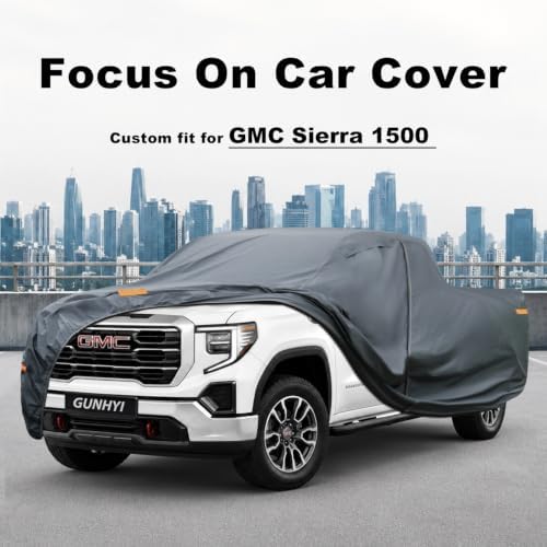 GUNHYI Premium Truck Cover Custom Fit GMC Sierra 1500 Crew Cab Short Bed, 16 Layers Heavy Duty Truck Cover Waterproof All Weather with Zipper Door for Sun Rain Snow Dust Uv Protection