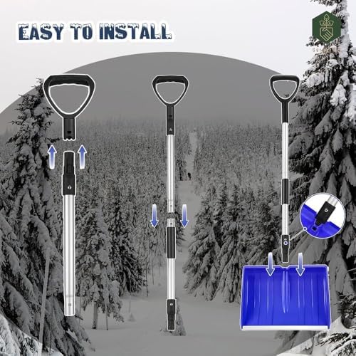 Snow Driveway and Garage Snow Removal Shovel 48-inch Long with D-Grip Handle Aluminium Strip Large Capacity Shovel for Garden, Car, Camping and Outdoor Use (Blue)