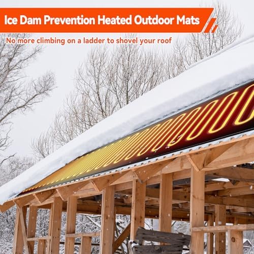 Heated Snow Melting Mat, 118.2inch*14inch Snow and Ice Melting Mats Roof and Valley Heater Ice Dam Prevention Heated Outdoor Pad Non-Slip Rubber Heated Mats for Walkways Winter Snow Removal