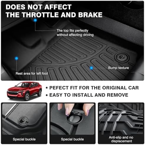 Powerty Floor Mats for 2024 2025 2026 Chevrolet/Chevy Trax All Weather 3D TPE Anti-Slip Car Liners for 1st & 2nd Row Accessories