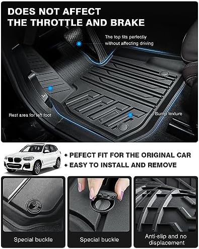 Powerty Floor Mats for 2018-2024 BMW X3 / 2019-2024 BMW X4 (Fit All Models) All Weather 3D TPE Anti-Slip Car Liners for 1st & 2nd Row Accessories