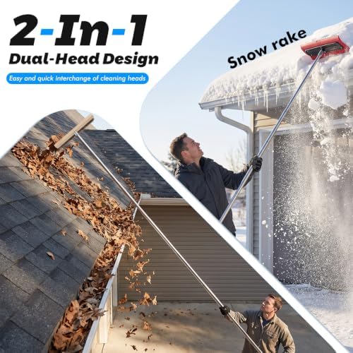 Leaf Roof Brush and Snow Rake Year-Round, 5-20ft Adjustable Length