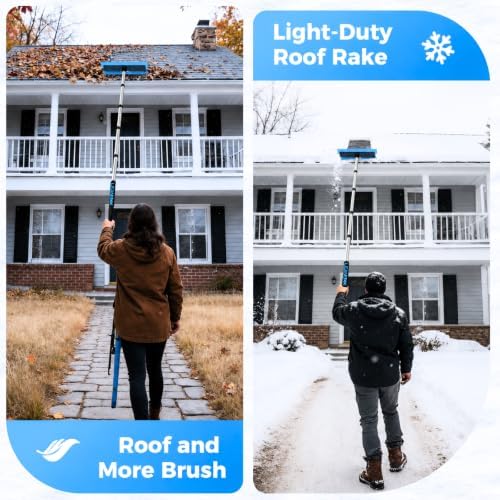 Year-Round Roof Rakes for Snow, Leaves & Moss – 16” No-Scratch Foam Blade & Roof Brush, 4.7-24ft Telescoping Snow Rake for Roof, Solar Panels, RVs & Cars, C-Shaped Push/Pull -Patent Pending