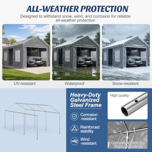 10x20ft Heavy Duty Carport Portable Garage Car Canopy with All-Season Tarp