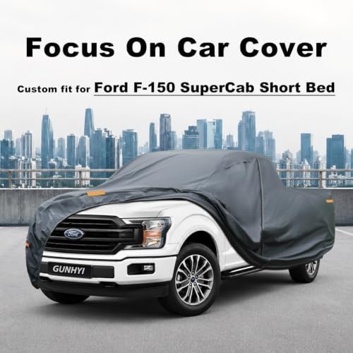 GUNHYI Premium Truck Cover Custom Fit Ford F-150 SuperCab Short Bed, 16 Layers Heavy Duty Truck Cover Waterproof All Weather with Zipper Door for Sun Rain Snow Dust Uv Protection