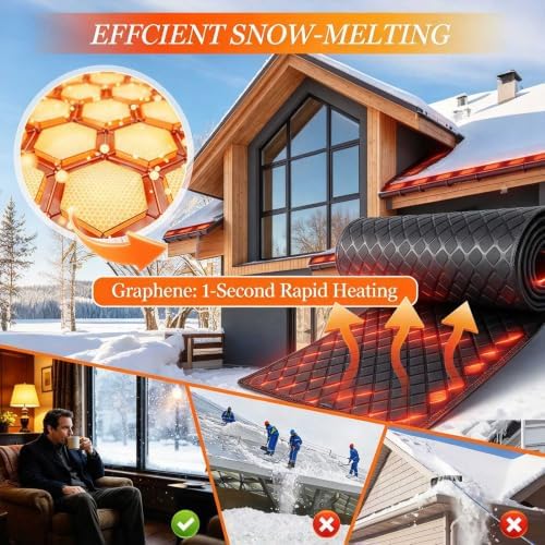 Waterproof Heated Snow Melting Mat, 10' x 21" Anti-Slip Rubber Outdoor Heating Mat, Ice Dam Prevention for Roof Valley & Gutter, Fast Snow & Ice Melting for Walkways, Stairs, Driveways & Decks