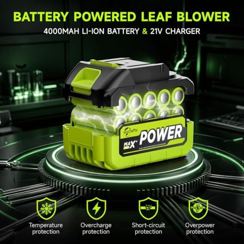 Leaf Blower Cordless with 4.0Ah Battery and Charger, 420CFM Electric Blower with 6-Speed, 21V Lightweight Handheld for Lawn Yard Patio Leaves Dust Snow