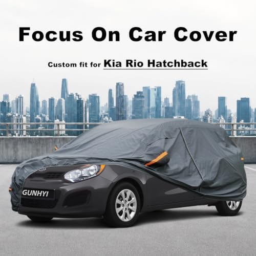 GUNHYI Premium Car Cover Custom Fit Kia Rio Hatchback, 16 Layers Heavy Duty Car Cover Waterproof All Weather with Zipper Door for Sun Rain Snow Dust Uv Protection