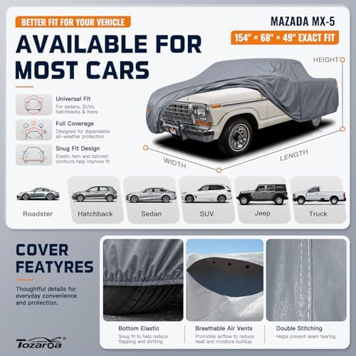 Truck Cover Waterproof All-Weather,Outdoor Full Exterior Pickup Covers Custom Fit for Ford F100 150,Toyota Tacoma,Nissan Frontier,Chevy C10,GMC Canyon Sierra 1500 etc Size T1(See Size Chart)