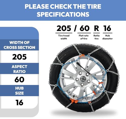 Snow Chains for Car,Universal Emergency Tire chains - Set of 2