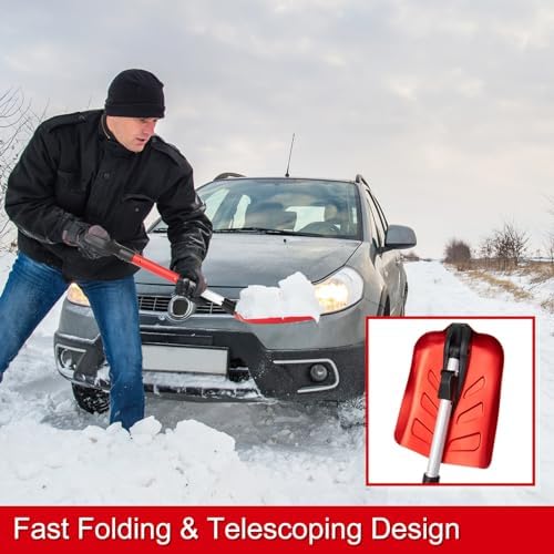 SnowPro Snow Shovel for Car, Fast Folding and Telescoping Design for Emergency Snow Removal - Compact Snow Shovel Kit - Collapsible and Portable Utility Shovel for Camping Hiking