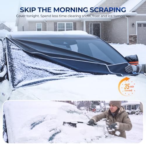 DMJN [2026 Upgraded Car Windshield Cover for Ice and Snow, Windshield Snow Cover for Winter Snow & Frost, 700D Heavy-Duty, Suitable for Trucks-X-Large-Oranger
