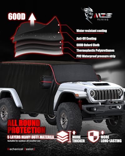 MZS 600D Waterproof Outdoor Cab Cover for Wrangler JK JL 4 Door 2007-2026