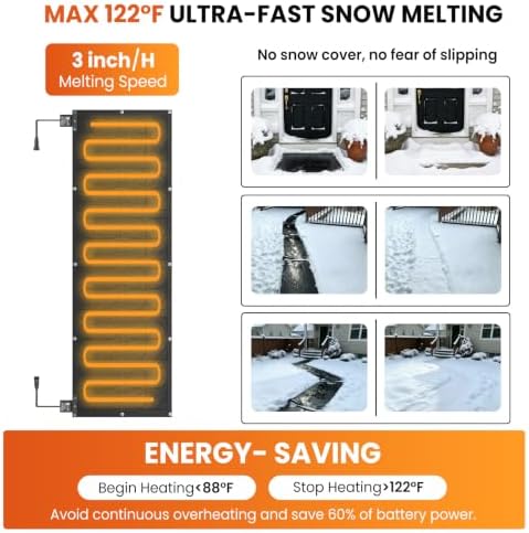 1PC 20x60in Snow Melting Mat Outdoor, Heated Walkway Mat With Power Unit