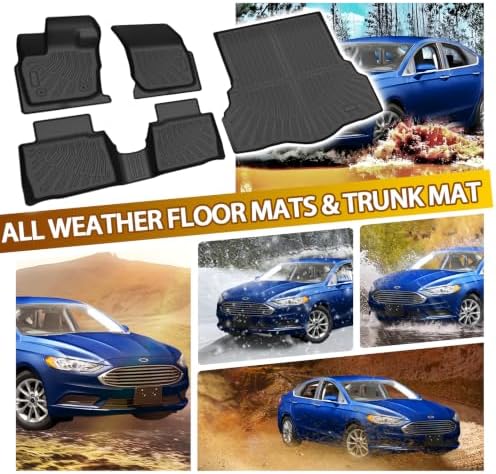 Powerty Floor Mats Cargo Liner for Ford Fusion/Lincoln MKZ Gas Model(Not for Hybrid) 2017-2020 All Weather 3D TPE Anti-Slip Car Protection, 1st & 2nd Row Set with Rear Cargo Mat Accessories