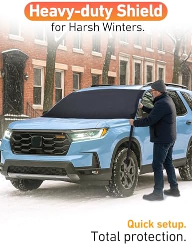EcoNour Car Snow Cover Compatible for Honda Pilot | Windshield Cover for Ice and Snow with S-Hook Straps | Heavy-Duty 600D Oxford Winter Car Cover, Waterproof & Anti-Slip