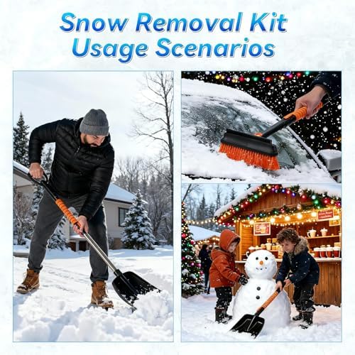 34'' to 41'' Extendable Snow Brush, Ice Scraper for Car Windshield, Emergency Snow Shovel Snow Broom with Foam Grip 180° Pivoting Brush Head, Telescoping Snow Scraper for Car SUV Truck