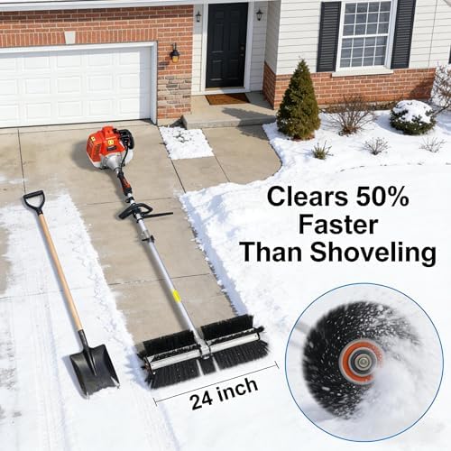Gas Snow Sweeper Gasoline Powered – 52CC 2-Stroke Engine Walk-Behind Power Broom, 24" Clearing Height Paddle Sweeper for Driveway, Gravel, Lawn & Garden (EPA)