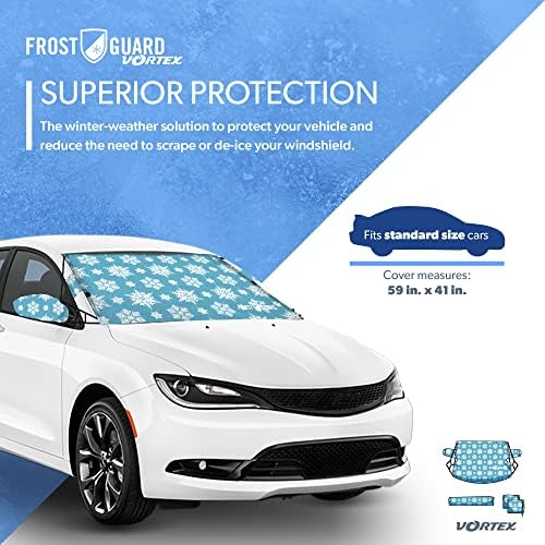 FrostGuard Vortex | Full-Coverage Car Windshield Cover for Ice and Snow, Standard Size (Snowy Lace) - Wiper Blade + Side Mirror Covers - Fit-Fast Straps, Security Panels + Storage Pouch - 59x41 Inches