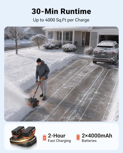 VOLTASK 48V 16-Inch Brushless Cordless Snow Shovel with Wheels, Orange