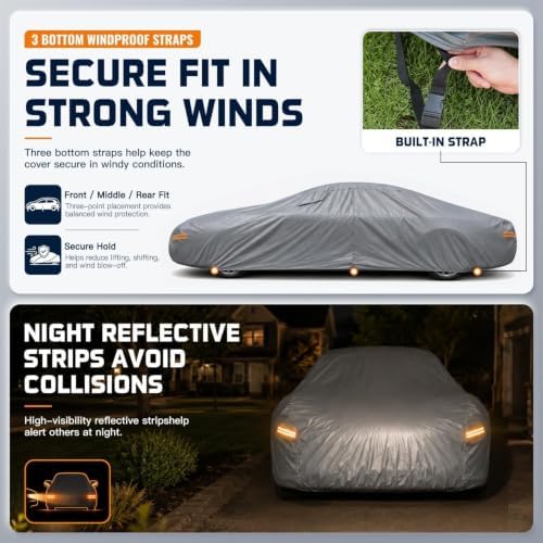Large Car Cover Waterproof All-Weather,Outdoor Covers Custom Fit for Cadillac DeVille,Lincoln Town,Chevrolet Bel Air,Caprice,Thunderbird,Impala,Cutlass,Mercury Cougar (See Size Chart)